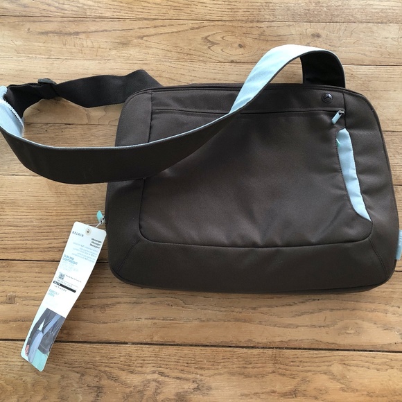 NWT Vintage Belkin Brown with Light Blue Large Messenger/Laptop Bag - Picture 1 of 10